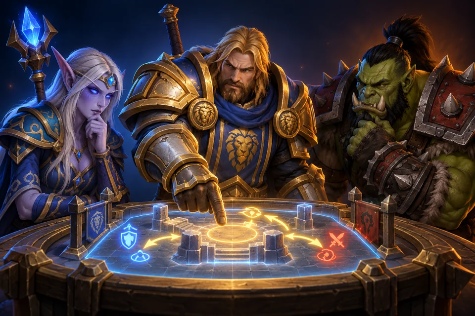Arena 3v3 Coaching — original fantasy illustration