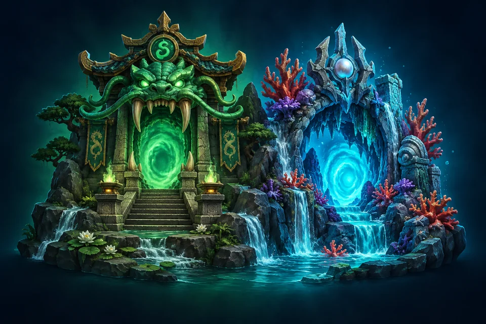 Venomous Abyss + Grotto — original fantasy illustration